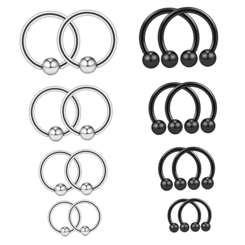 RORPOIR 16 Stück Teiliges Piercing Set Nasenring Lippenring Augenbrauen Schmuck Curved Studs Schwarz für Damen und Herren von RORPOIR