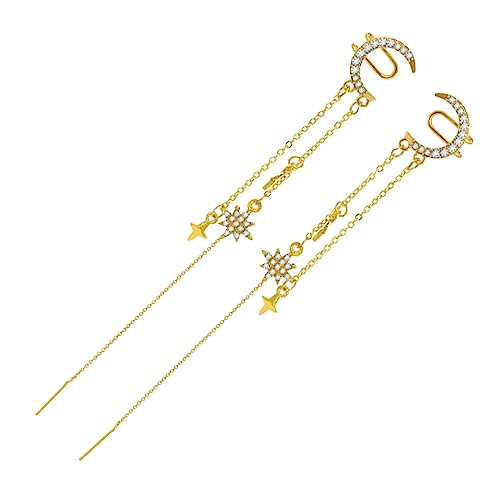 RORPOIR Stern Mond Ohrclip Ohrringe Kette Für Damen Legierung Nicht Durchdringend Hängende Ohrringe Modisch Für Festivals Und Partys Strassdetails von RORPOIR