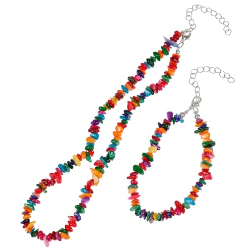 RORPOIR Halskette Und Armband Für Mädchen Elegantes Schmuckset Aus Bunten Muscheln Und Natursteinen Für Partys Und Strandtage von RORPOIR