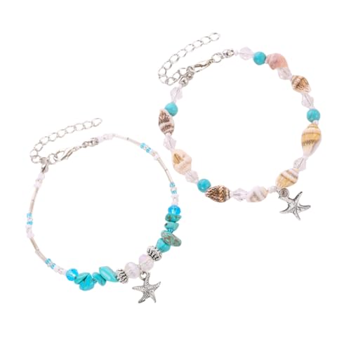 RORPOIR 2 Stück Boho Muschel Armband Damen Fußkettchen mit Stern und Perlen Kreatives Schmuckstück für Strand und Alltag Langlebiges Legierungsmaterial Vielseitig Kombinierbar Modisch und von RORPOIR
