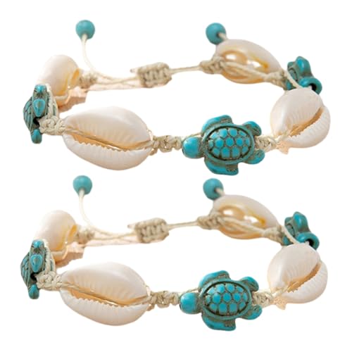 RORPOIR 2 Stück Boho Muschelarmband Teilig Meeresschildkröte Design Strand Fußkette Damen Urlaub Schmuck Natürliche Meeresinspiration von RORPOIR
