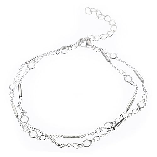 RORPOIR 2 Stück Verstellbare Silberfarbene Fußkettchen aus Metall Mehrlagige Minimalistische Fußschmuck Ketten für Damen Strand Accessoires Geschenkidee für Frauen von RORPOIR