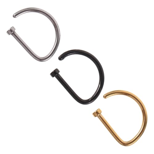 RORPOIR 3 Stück Teiliges Kleine D Förmige Nasenringe aus Offene Nasenpiercing Hoops Septum Kompatible Langlebige und Flexible Körperschmuck für Damen und Herren von RORPOIR