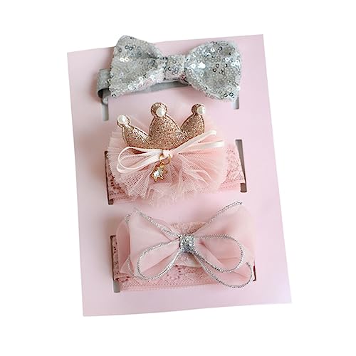 RORPOIR 3er Set Haarband Mit Schleife Und Krone Haaraccessoires Für Babys Bis 18 Monate Pfirsichfarbe Kopfband Für Kleinkinder Und ädchen von RORPOIR