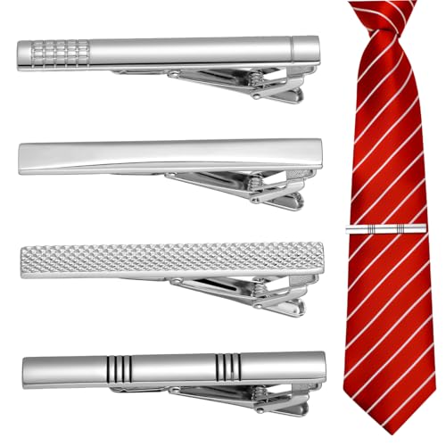RORPOIR 4 Minimalistische Set Krawattenklammern aus Silber Kupfer mit Robustem Federsystem Sicherer Halt für Herren Vielseitig Einsetzbar bei Business und Formellen Anlässen von RORPOIR