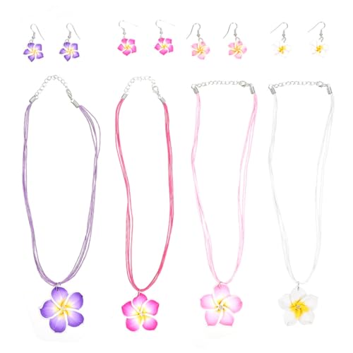 RORPOIR 4 Sätze Teiliges Clay Plumeria Schmuckset Halskette Ohrringe Blumen Design Luau Party Schmuck Strand Hawaii Party Zubehör in Weiß von RORPOIR