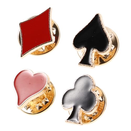 RORPOIR 4 Stück Spielkarten Broschen Mini Anstecknadeln im Kartenstil für Jacken Rucksäcke und Accessoires mit Herz Pik und Motiven von RORPOIR