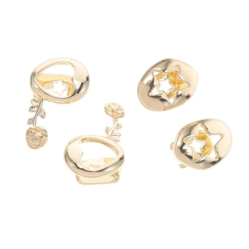 RORPOIR 4 Stück Teiliges Punk Style Fake Teeth Grills aus Langlebigem Kupfer mit Goldfarbenen Rosen Stern-Motiven Leichte Glänzende Mundgrills für Halloween und Hip-hop Kostümzubehör von RORPOIR