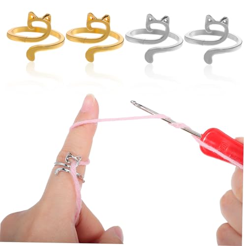RORPOIR 4 Teiliges Garnführungsringe mit Katzenohren Verstellbare Offene Häkel und Strickringe für Bessere Garnspannung Fingerhüllen für Vielseitiges Stricken und Häkeln von RORPOIR