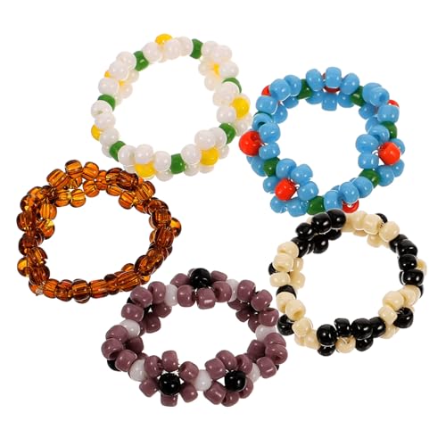 RORPOIR 5 Stück Teiliges Kreative Blumenringe für Damen Adorable Finger Ringe mit Perlenblumen Design Modischer Schmuck für Besondere Anlässe und Partys Zufällige Farbe Zufällige Farbe von RORPOIR