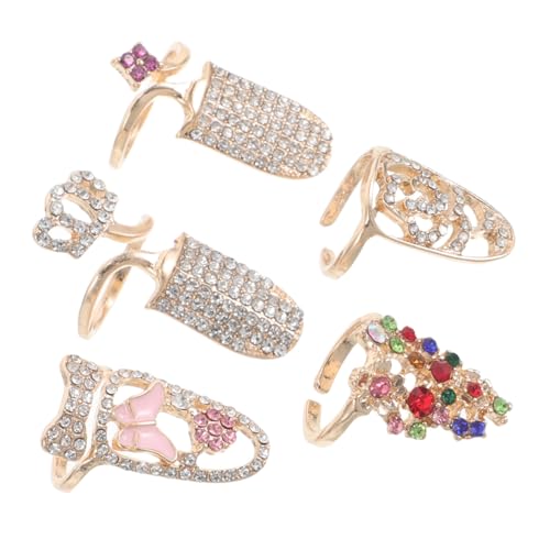 RORPOIR 5 Stück Verstellbare Ring Accessoires mit Funkelnden Strasssteinen Nagelkunst Stilvolle Auftritte von RORPOIR