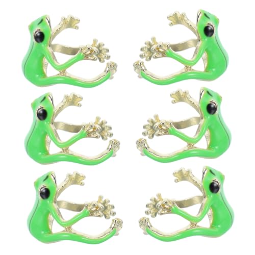 RORPOIR 6 Stück Verstellbarer Grüner Froschring Kreativer Offener Tier Schmuck für Damen Spielerisches Design Komfortabler Sitz Einzigartiger Moderner Alltagsring von RORPOIR