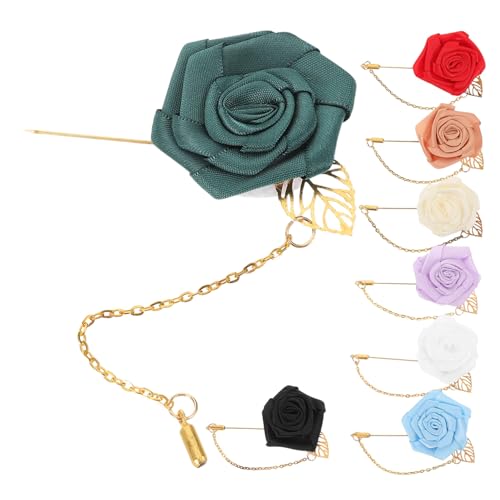 RORPOIR 8 Stück Teiliges Blumen Anstecknadeln für Herren mit Goldfarbenem und Ketten Design Flache Rosenbrosche Leichte Boutonniere für Anzug Hochzeit Geburtstag und Festliche Anlässe von RORPOIR