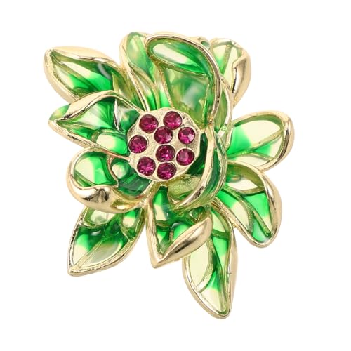 RORPOIR Grüne Lotusblumen Brosche Damen Emaille Anstecknadel mit Einzigartigem Design Stilvolles Blumenzubehör für Pullover Blazer und Schuluniform Chinesisch Inspirierte Modebrosche von RORPOIR