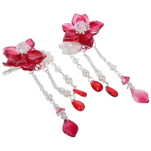 RORPOIR Haarschmuck Mädchen Blumen Haarspangen Chinesischer Stil Haarklammern Kinder Kopfschmuck 2er Set Rot Einzigartiges Design von RORPOIR