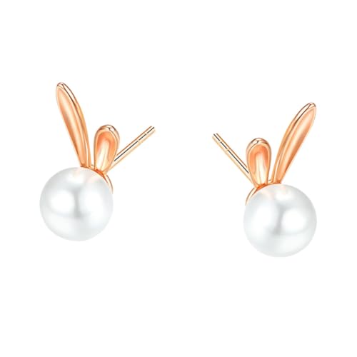 RORPOIR Modische Kaninchen Perlen Ohrstecker Damen Ohrringe mit Goldfarbenem Akzent Stilvolle Statement Studs für Party Alltag und Festliche Anlässe Bezauberndes Design für Damen von RORPOIR