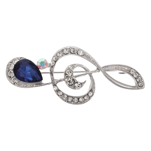 RORPOIR Rhinestone Musiknoten Brosche für Damen Dekorative Zinklegierung Anstecknadel Modisches Accessoire mit Expose Design Silber Blau Eleganter Schmuck für Kleider und Anzüge von RORPOIR
