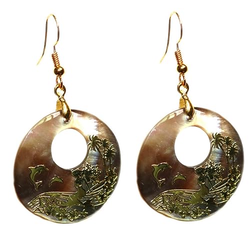 RORPOIR Runde Abalone Shell Ohrringe für Damen Modischer Schmuck Dangler Design für Partys und Alltag Hochwertigem Muschelmateriaal Gefertigt Auffälliges Abalone Muster von RORPOIR