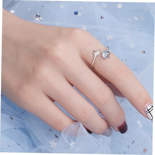 RORPOIR Verstellbarer Fischschwanz ring mit Zirkonia Eleganter Offener Damenring aus Weißgold Stilvolles Schmuckgeschenk für Frauen Modischer Fingerring für Geburtstag und Anlass von RORPOIR