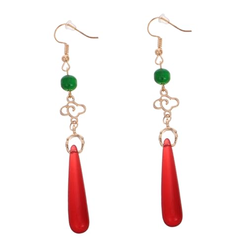 RORPOIR Vintage Chinesische Tropfenohrringe mit Roten Leichte Retro Waterdrop Dangle Ohrringe Traditioneller Stil mit Wolkenanhänger Ethno Schmuck für Frauen Eleganter Look von RORPOIR