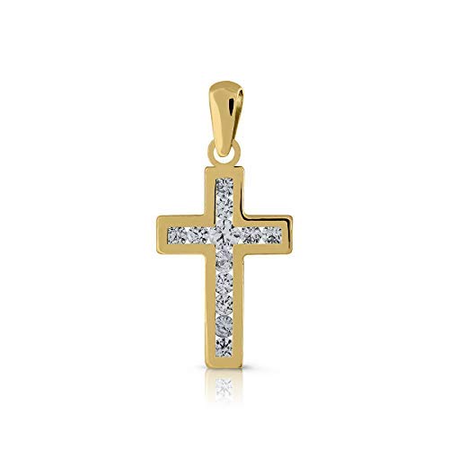 Kreuz Anhänger mit zertifizierten Sterling Gold Steinen, Mädchen oder Damen, ROMA-Design, mit hochwertigen Zirkonia besetzt, Maße des Schmuckstücks 11 x 18,5 mm. von ROSA DI MANUEL