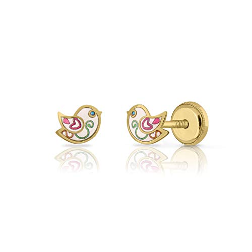 Ohrringe Gold Zertifiziert Damen Mädchen Taube Emaille 5.00mm mit Sicherheitsverschluss (4-3592) von ROSA DI MANUEL