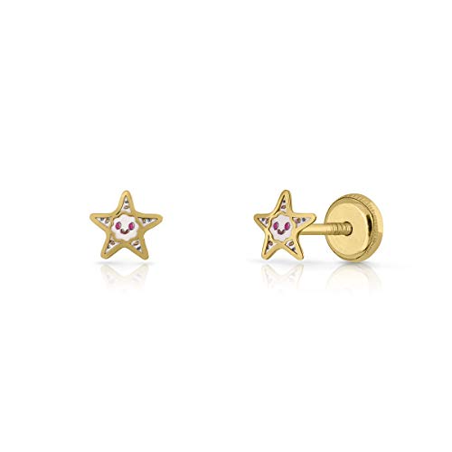 Ohrringe Gold zertifiziert Damen Mädchen Stern Emaille 5mm mit Sicherheitsverschluss (4-3606) von ROSA DI MANUEL