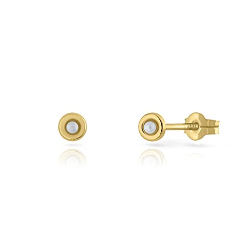 Ohrringe aus Sterlingsilber, zertifiziert, Mädchen, Damen, rund, mit Perle, Sicherheitsverschluss, Größe 4 mm (4-4906), Gelbgold Perle von ROSA DI MANUEL