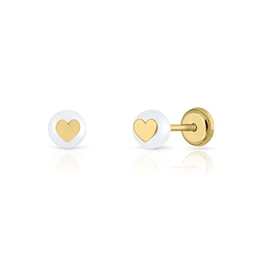Ohrringe aus Sterlingsilber, zertifiziert, Perle mit Herz in der Mitte, mit Sicherheitsverschluss, Größe 5,5 mm (4-6105), Gelbgold von ROSA DI MANUEL
