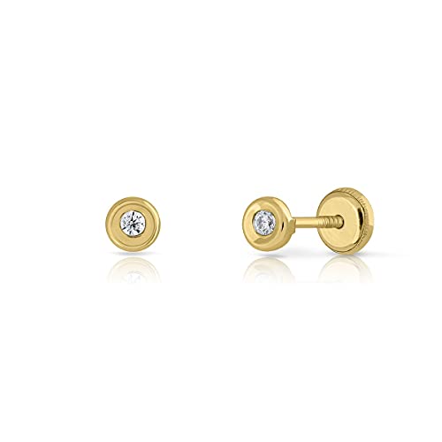 Ohrringe aus Sterlingsilber, zertifiziert, rund, für Mädchen/Damen, Zirkon, 2 mm, Sicherheits-Schraubverschluss (1-3384-2), Gelbgold Zirkon von ROSA DI MANUEL
