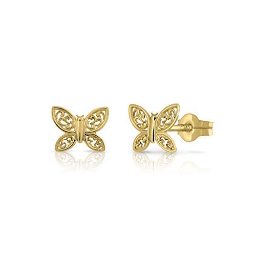 Ohrringe aus zertifiziertem Sterlingsilber, für Mädchen/Damen, Schmetterlings-Design, Sicherheitsverschluss, Maße 6 x 7 mm (4-9163), Gelbgold von ROSA DI MANUEL