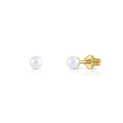 Ohrringe aus zertifiziertem Sterlingsilber, für Mädchen/Damen, natürliche Zuchtperle, Sicherheitsverschluss, Größe 3 mm (4-5994), Gelbgold Perle von ROSA DI MANUEL