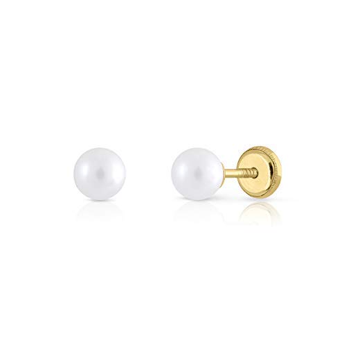 Ohrringe aus zertifiziertem Sterlingsilber, für Mädchen/Damen, natürliche Zuchtperle, Sicherheitsverschluss mit Schraubverschluss, Größe 5 mm (4-5992-5), Gelbgold Perle von ROSA DI MANUEL
