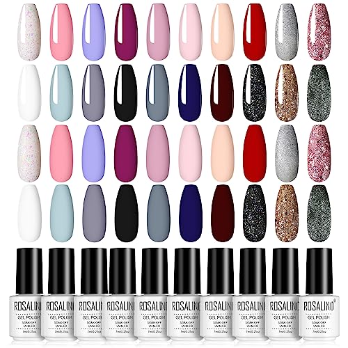 ROSALIND 24 Pieces UV Nagellack Set, 20 Farbe Gel Nagellack Schwarz Weiß Rot Rosa Nagellack Shellac Set Soak Off Gel Nail Polish With Top Base Coat and Matte Top Coat von ROSALIND