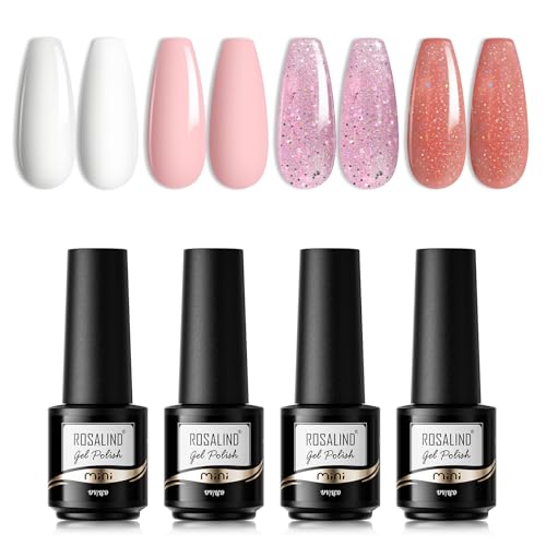 ROSALIND 4 Farben Gel Nagellack, Weiß Rosa Lila Glitter Farbe Shellac Soak Off LED UV Nagellack Set Gel Nail Polish Mini 4pcs Nail Art Starter Kit für Nagelstudio Design von ROSALIND