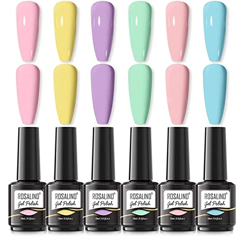 ROSALIND UV Nagellack, Macaron-Farben Rosa Orange Blau Lila Grün Gelb Farbe Shellac Gellack UV 15ml Gel Nagellack, UV Gel Nagellack Gellack Nail Art Gelnagelset, Gel Nail Polish 6pcs von ROSALIND