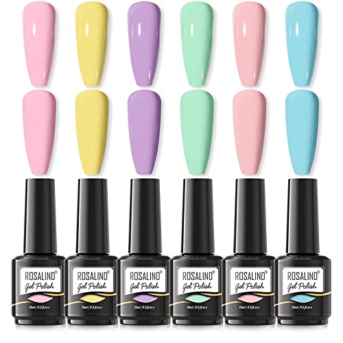 ROSALIND UV Nagellack, Macaron-Farben Rosa Orange Blau Lila Grün Gelb UV 15ml Gel Nagellack, UV Gellack Nail Art Gelnagelset, Gel Nail Polish 6pcs von ROSALIND