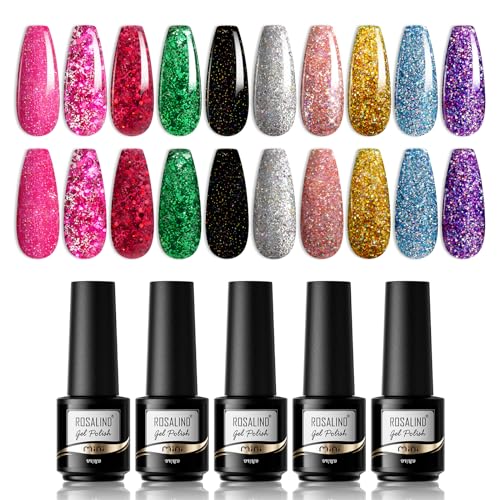 ROSALIND Gel Nagellack, 10 Farben UV LED Gel Nagel Set Schwarzer Rot Blau Violett Glitter Shellac Nail Art Soak Off Gel Nail Polish für Nagel Design von ROSALIND