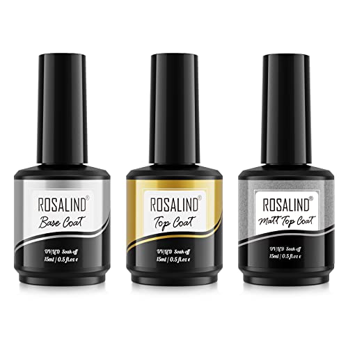 ROSALIND Base Coat Top Coat Matt Top Coat Gel UV Nagellack Polish Gel 15ml Grundlack Decklack Matter Decklack Nagellack Set für Nageldesign Gel Polish Gellack Nail Art 3pcs von ROSALIND