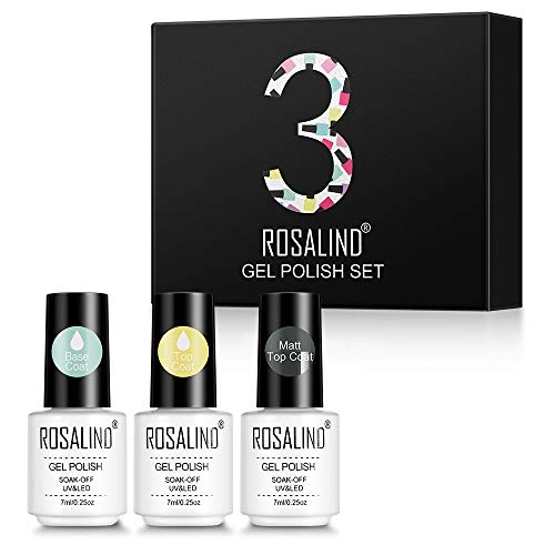 ROSALIND Base Coat Top Coat Matt Top Coat Gel UV Nagellack Polish Gel 7ml Grundlack Decklack Matter Decklack Nagellack Set für Nageldesign UV LED Gel Polish Gellack Nail Art 3pcs von ROSALIND