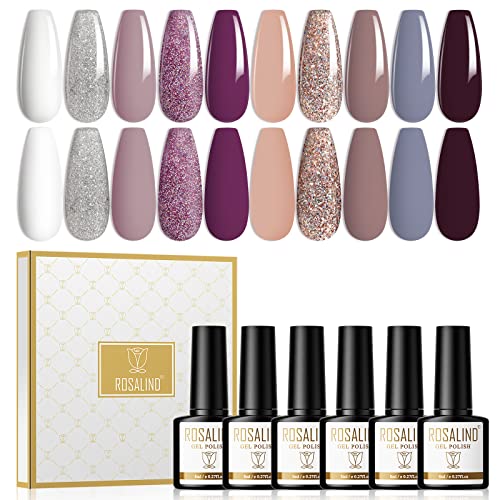 ROSALIND Gel Nagellack, UV Nagellack Lila Glitter Weiß Nude Blau 10 Farben Shellack Gel Farben Für Nägel UV LED Soak Off Nail Polish FüR DIY-Nailart-Designs, Geeignet FüR AnfäNger, Nagelstudios 8ml von ROSALIND