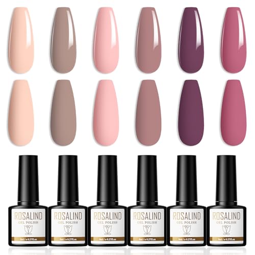 ROSALIND Gel Nagellack Nude Rosa Lila 6 Farben UV Nagellack Shellac Nagellack Gellack UV Lack Soak Off UV/LED Nail Polish Set Geeignet für Heimnagel DIY, Nagelstudio von ROSALIND