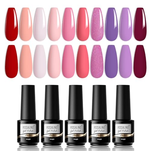 ROSALIND Gel Nagellack Pink Rot Rosa Lila UV Nagellack Set,10 Farben UV LED Gellack Dunkelrot Weinrot Glitter Gel Nagel Set Nail Art Soak Off Gel Nail Polish für Nagel Design von ROSALIND