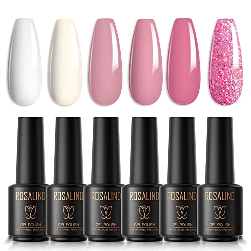 ROSALIND Gel Nagellack Set 6 Farben 7ml Weiß rosa shellac Glitzerfarbe nagellack UV Set Gel Nail Polish für Nagel Lack Akt Maniküre Design von ROSALIND