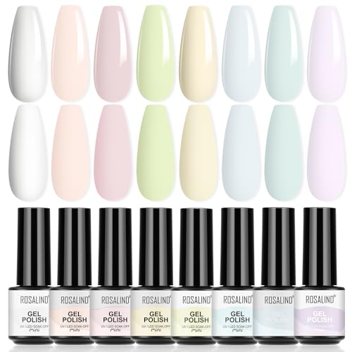 ROSALIND UV Nagellack Pastell,8 Farben Gel Nagellack Shellac Macaron Sommerfarben Set Gelnägel für Nagel Design Gel Nail Polish Set von ROSALIND