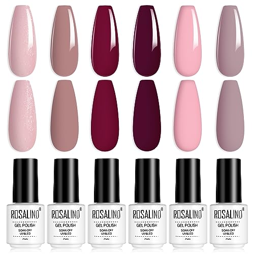 ROSALIND 6 Farben Gel Nagellack, Rosa Rot Nude Violett Pastell Shellac Soak Off UV LED Nagellack Set Gel Nail Polish 6pcs Nail Art Starter Kit für Nagelstudio Design von ROSALIND