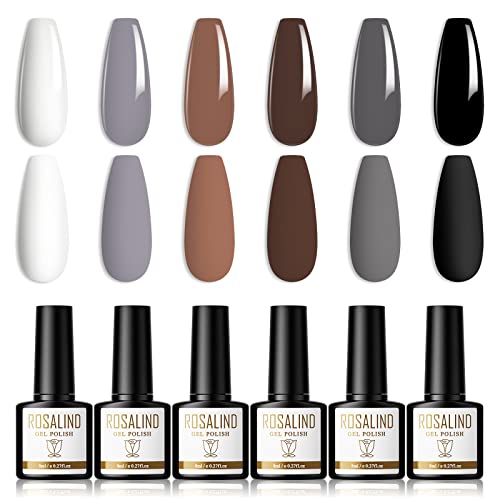 ROSALIND Gel Nagellack Weiß Schwarz Braun Grau Shellac Set 6 Farben Uv Nagellack Shellac Nagellack UV LED Soak Off Nail Polish Geeignet FüR AnfäNger, Nagelstudios, 8ml von ROSALIND