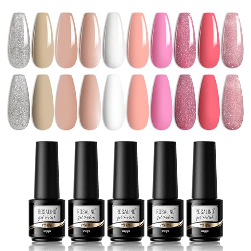 ROSALIND Nagellack Set - Weißer Nude Glitzer Rosa UV Gellack, 10 Farben UV LED Gel Nagel Set für Nail Art, Soak Off Nail Polish für Nagel Design von ROSALIND
