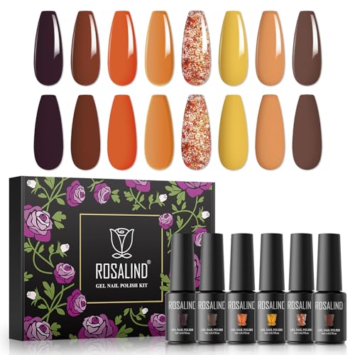 ROSALIND Herbst Farben UV Gel Nagellack Set, 8 Farben Kürbis Braun Glitter, 5ml Gel Nagellack Soak Off UV LED Gelnägel Set für Nail Art Maniküre-Set DIY Gel Nail Polish 8pcs von ROSALIND