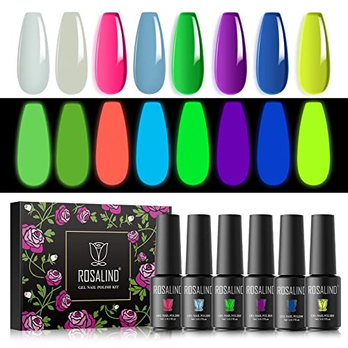 ROSALIND UV Nagellack, Leuchtende Neonfarben Shellac Set, 8 Farben Rosa Lila Blau Gelb Grün Weiß, Gel Nagellack Soak Off UV LED Gelnägel Set für Nail Art Maniküre-Set DIY Gel Nail Polish 8pcs von ROSALIND